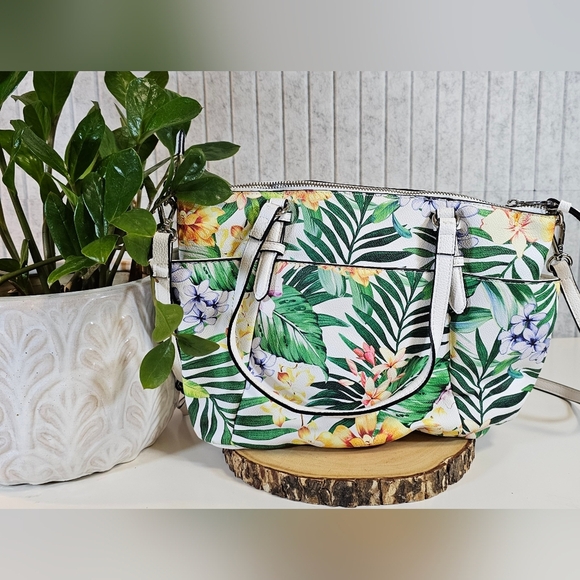 Dana Buchman Tropical Floral Satchel/Crossbody – White Multicolor - Picture 2 of 2